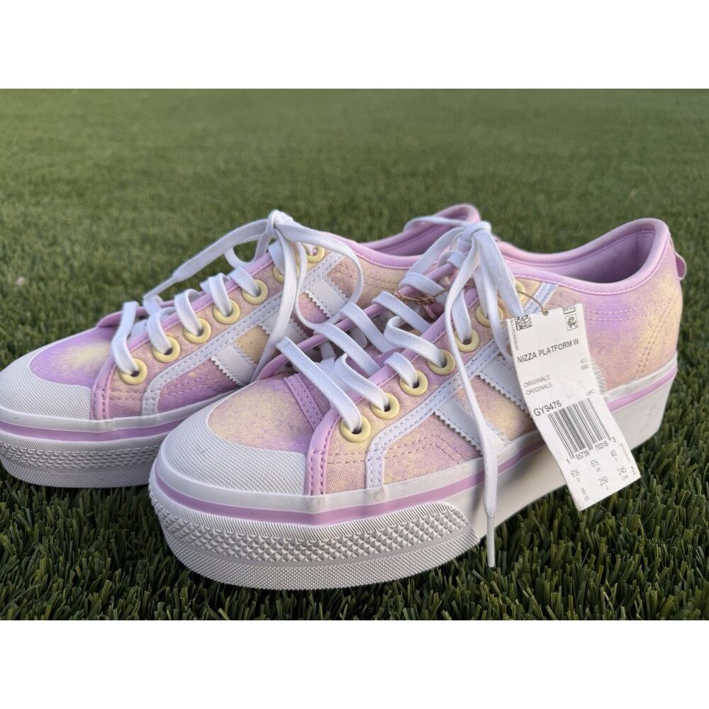 ADIDAS NIZZA 2" HI PLATFORM CASUAL SNEAKERS WOMEN SHOES PINK/YELLOW SIZE 8 NEW